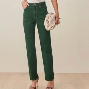 Reformation Cowboy High Rise Straight Jeans Emerald Green - Size 26